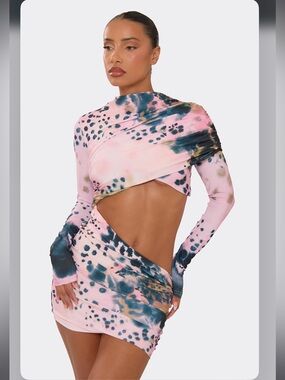 Pink Tie-Dye Cutout Bodycon Dress